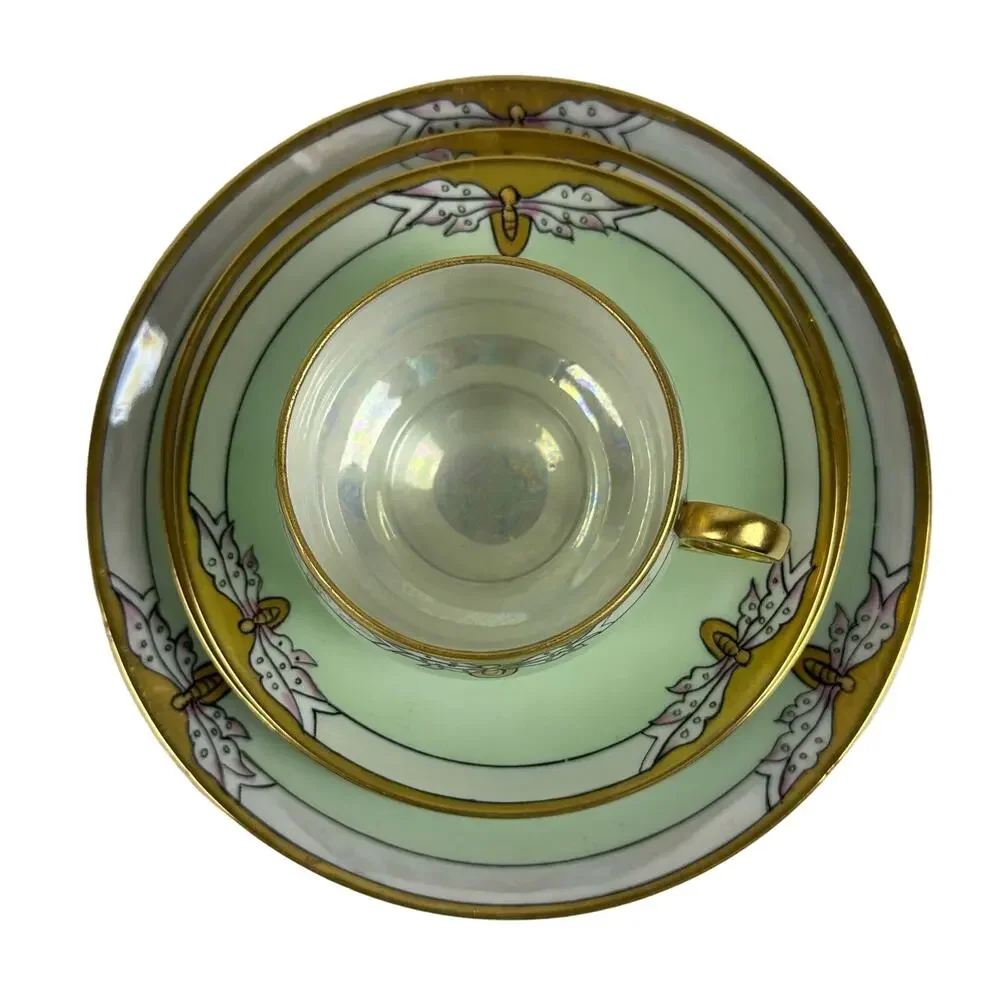 Art Nouveau Thomas Bavaria 4 Piece Luncheon Set Light Apple Green & Butterfly